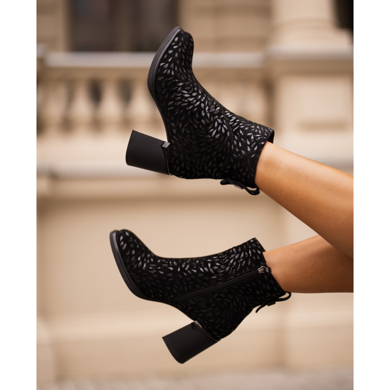 S.Barski Bottines en daim avec gaufrage décoratif D&amp;A CR42-192 Noir 1