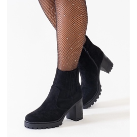 Bottines noires sur talon haut massif, éco-daim Dunyana le noir 2