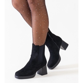 Bottines noires à bout carré sur talon, éco-daim Hesca le noir 2