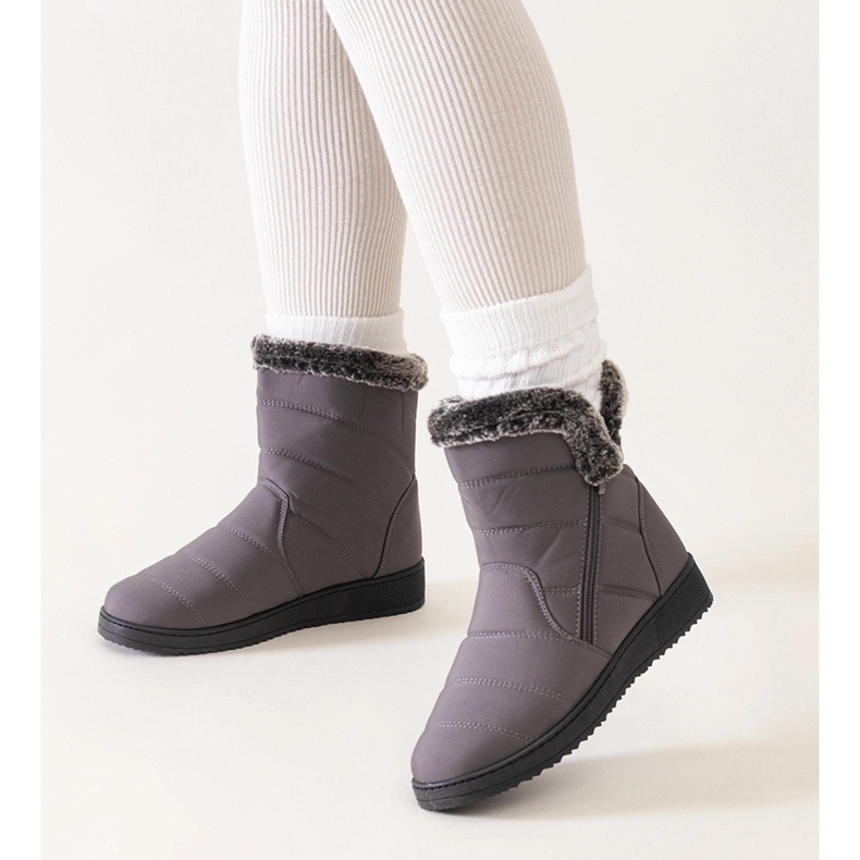 Boots de neige grises ornées de fourrure Khit 1