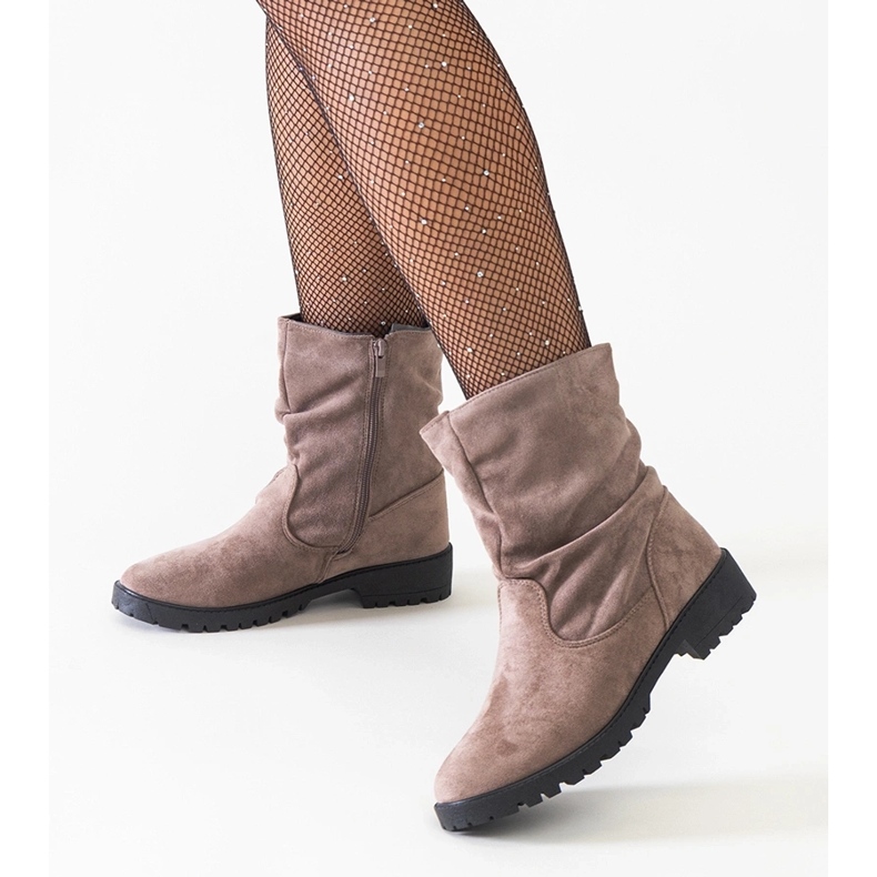 Bottines froissées marron en éco-daim Hinda brun 1