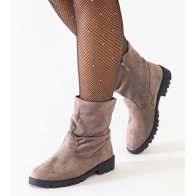 Bottines froissées marron en éco-daim Hinda brun 2