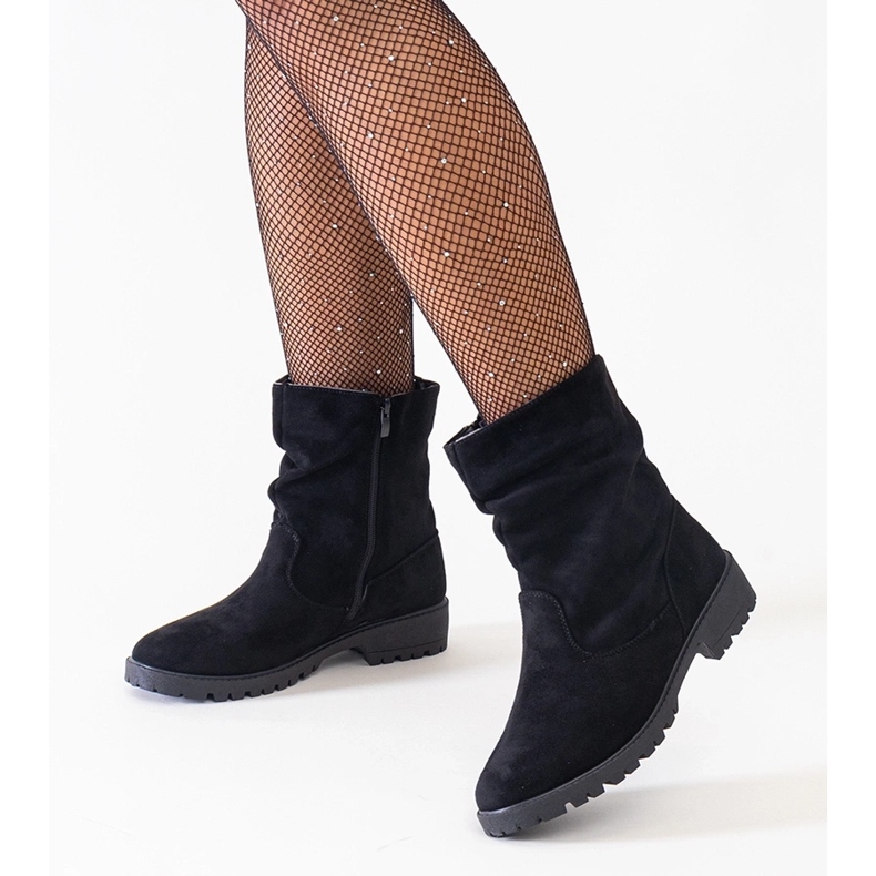 Bottines froissées noires en éco-daim Hinda le noir 1