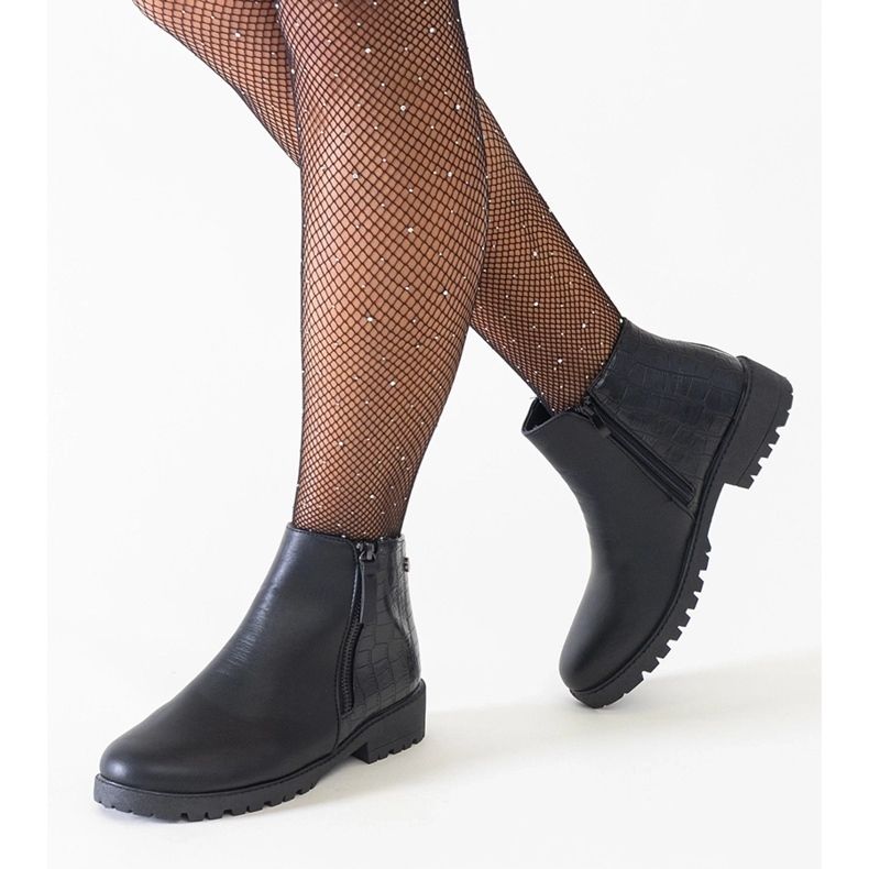 Bottines noires à motif crocodile, éco-cuir Mifsada le noir 1