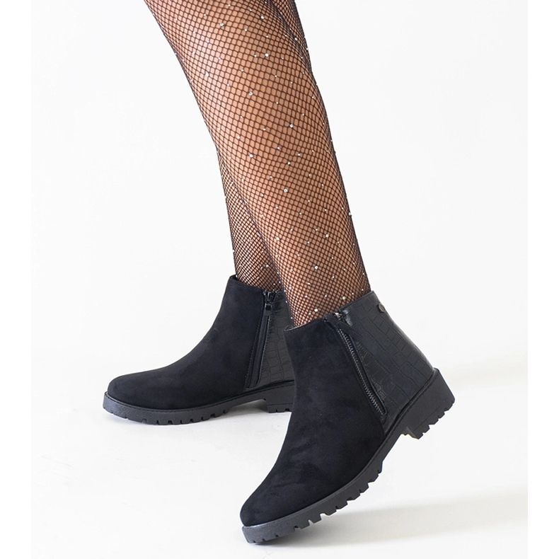 Bottines noires à motif crocodile, éco-daim Mifsada 1