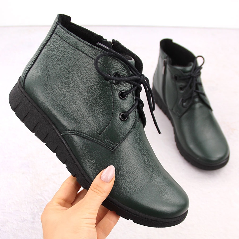 Bottines isolées en cuir pour femme, vert Helios 501 1