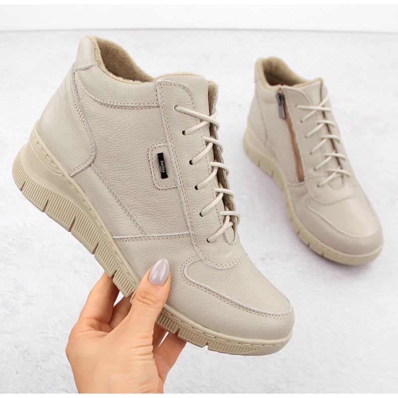 Bottines compensées en cuir pour femmes confortables ekri Helios 543 beige 1