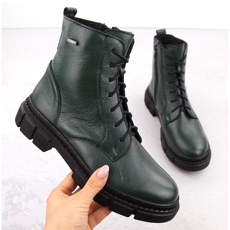 Bottines trappeurs isolées en cuir pour femme, vert Helios 549 1