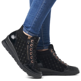 Rieker Bottines femme en cuir griffé et verni Remonte R0773-04 noir 1