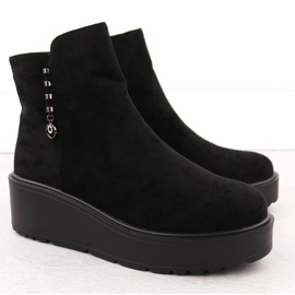 Bottines femme en daim sur plateforme épaisse, noir Potocki 11305 2