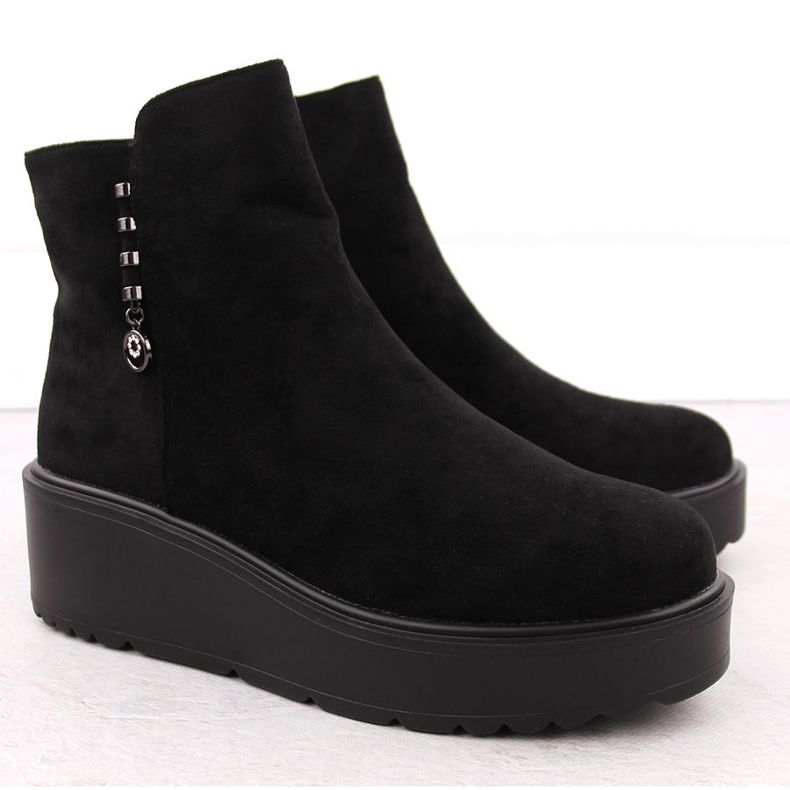 Bottines femme en daim sur plateforme épaisse, noir Potocki 11305 2