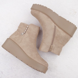 Bottines femme en daim sur plateforme épaisse, beige Potocki 11305 3