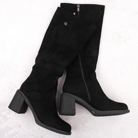 Bottines à talons hauts en daim pour femmes, noires, Potocki 60314 le noir 1