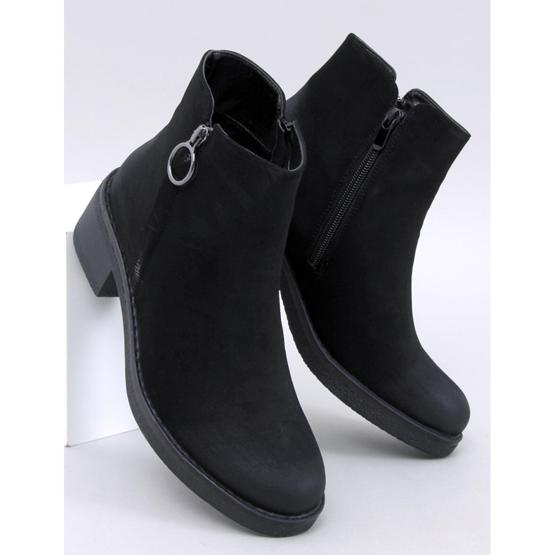Levere Bottines à talons bas en nubuck noir 1