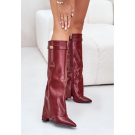 Bottes en cuir écologique pour femmes avec tige relevée sur talon haut, bordeaux Avamora rouge 1
