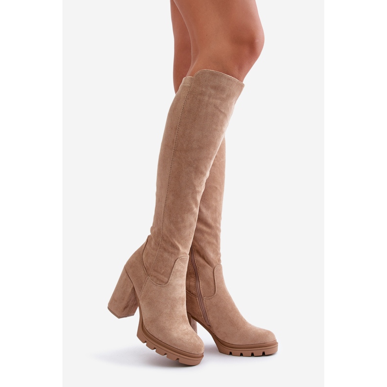 Bottes isolées à talons hauts pour femmes Eco Daim Beige Tirisha 1