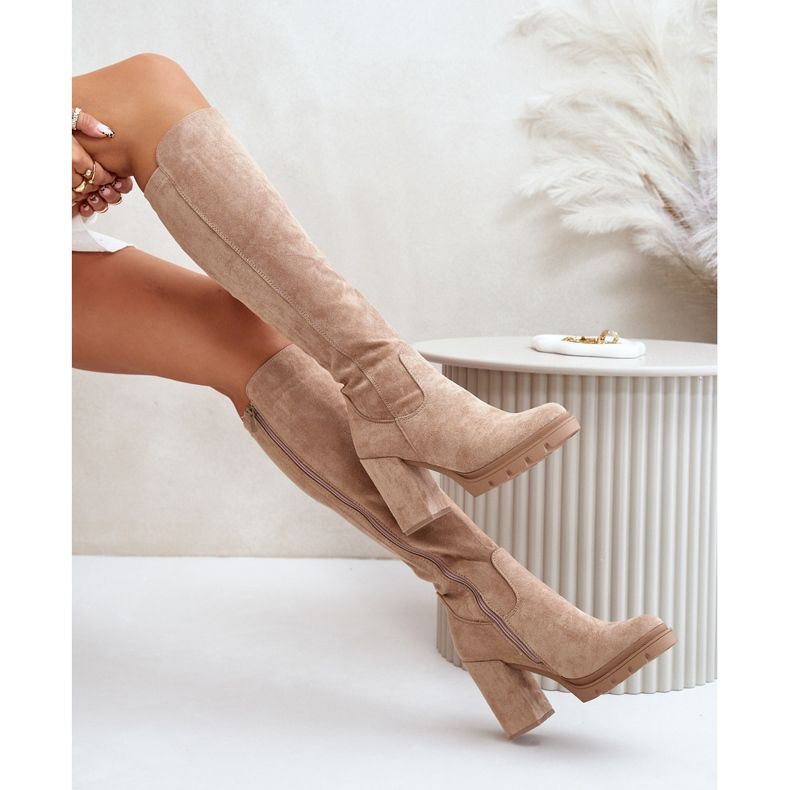 Bottes isolées à talons hauts pour femmes Eco Daim Beige Tirisha 2