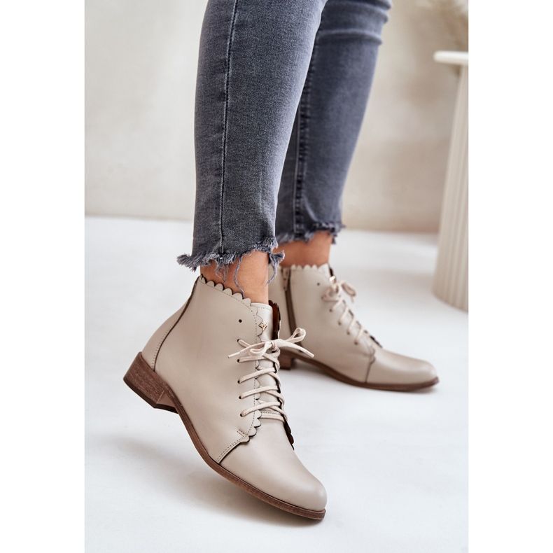Zazoo 2964 Bottines plates en cuir beige 2