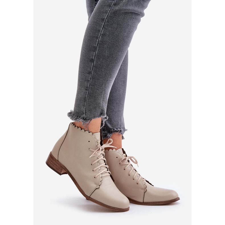 Zazoo 2964 Bottines plates en cuir beige 1