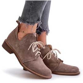 Zazoo 2959 Oxfords en daim à lacets avec talons plats Beige foncé 8