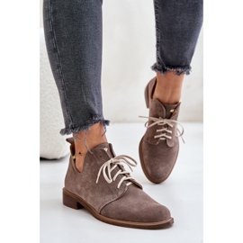 Zazoo 2959 Oxfords en daim à lacets avec talons plats Beige foncé 3