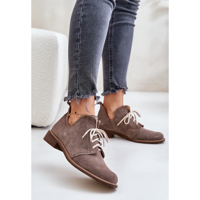 Zazoo 2959 Oxfords en daim à lacets avec talons plats Beige foncé 2