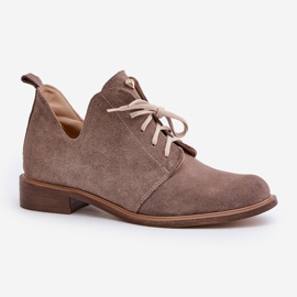 Zazoo 2959 Oxfords en daim à lacets avec talons plats Beige foncé 4