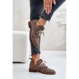 Zazoo 2959 Oxfords en daim à lacets avec talons plats Beige foncé 5