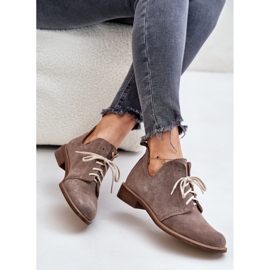 Zazoo 2959 Oxfords en daim à lacets avec talons plats Beige foncé 7