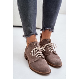 Zazoo 2959 Oxfords en daim à lacets avec talons plats Beige foncé 6