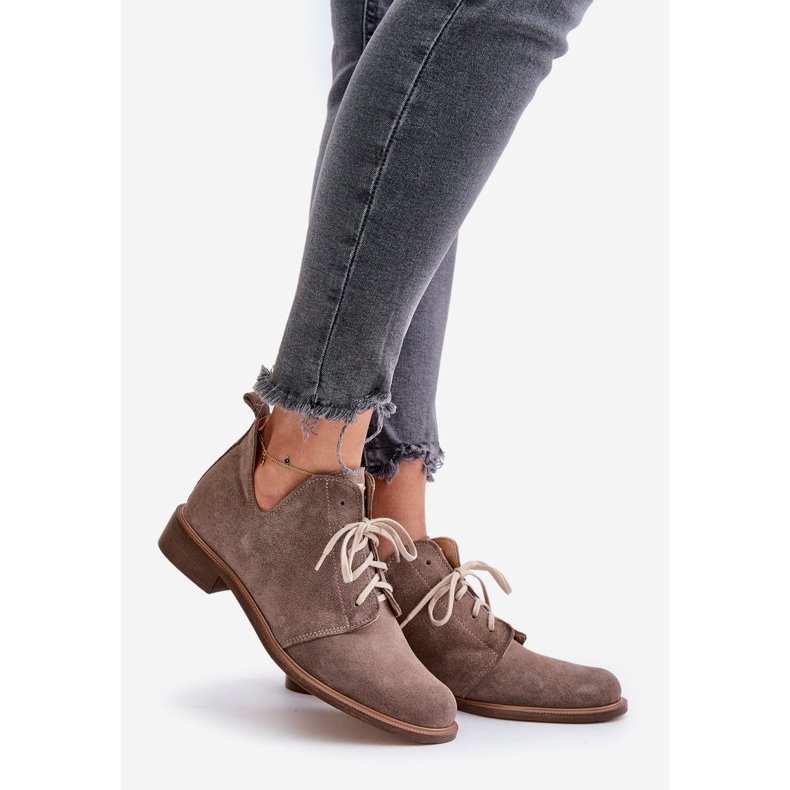 Zazoo 2959 Oxfords en daim à lacets avec talons plats Beige foncé 1