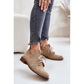 Zazoo 2959 Chaussures Oxfords à Lacets en Daim à Talons Plats Beige 2