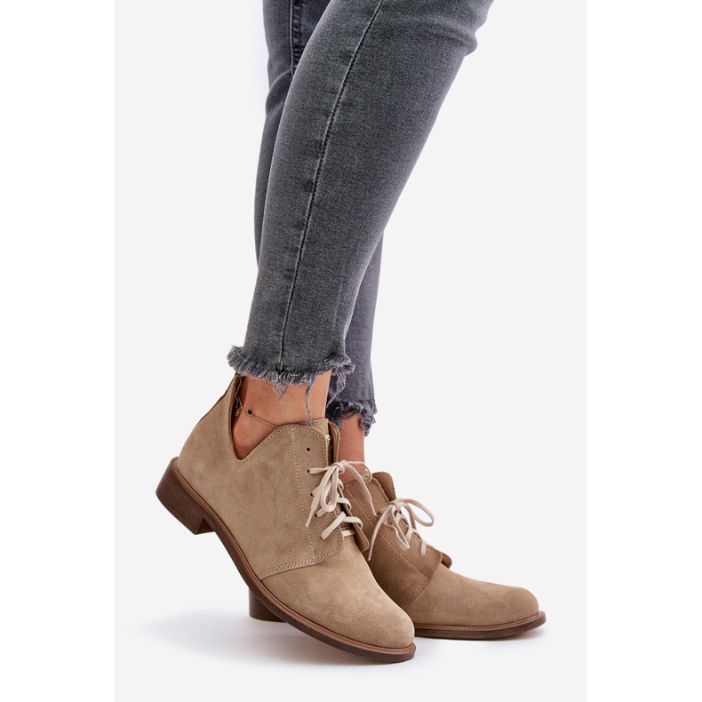 Zazoo 2959 Chaussures Oxfords à Lacets en Daim à Talons Plats Beige 1