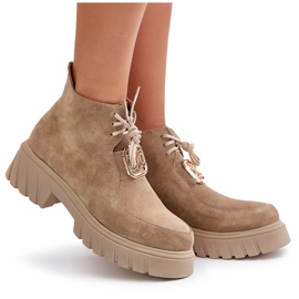 Zazoo 2952 Bottines en daim beige avec décoration dorée 9