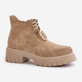Zazoo 2952 Bottines en daim beige avec décoration dorée 4