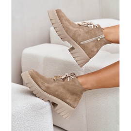 Zazoo 2952 Bottines en daim beige avec décoration dorée 7