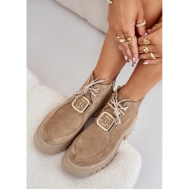Zazoo 2952 Bottines en daim beige avec décoration dorée 8