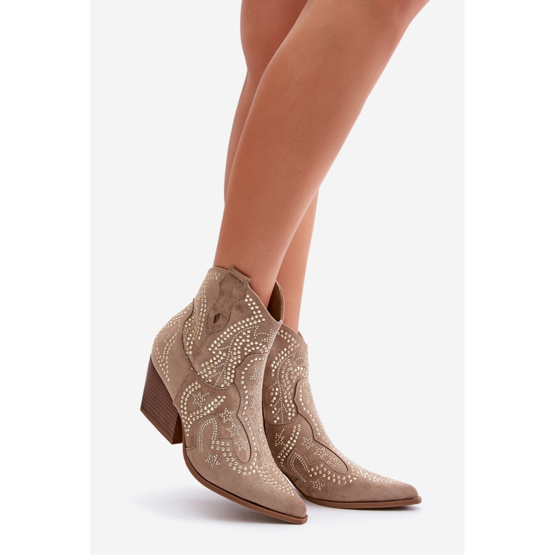 Bottes de cowboy à talons hauts décorées Beige Kaivina 1