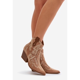 Bottes de cowboy chameau décorées Kaivina à talons hauts brun 1