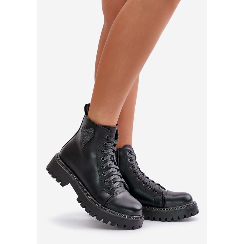 Bottines femme avec fermeture éclair et cœur décoratif, noir Obeena 1