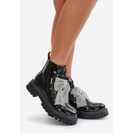 Bottines pour femme en cuir verni à nœud, Noir Ocenttia 1
