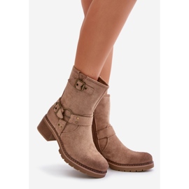 Bottes à talons bas avec boucles pour femmes, beige foncé Zudra 1