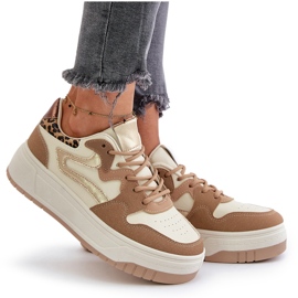 Baskets Léopard Léopard Femme Beige Henizore 10