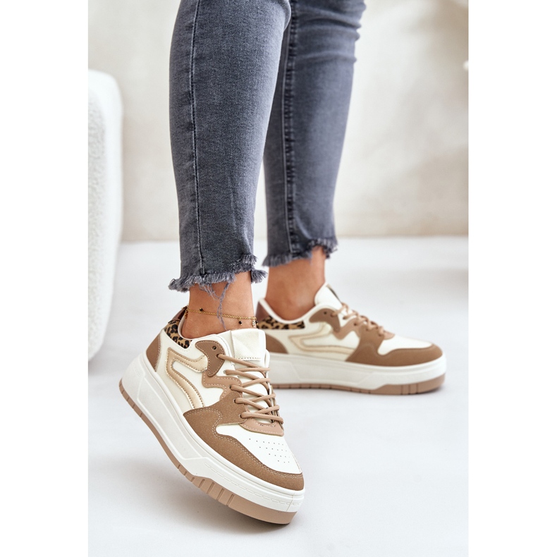 Baskets Léopard Léopard Femme Beige Henizore 2