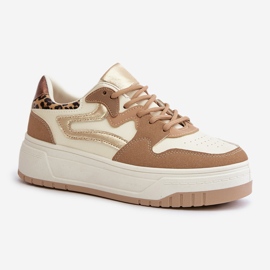 Baskets Léopard Léopard Femme Beige Henizore 4