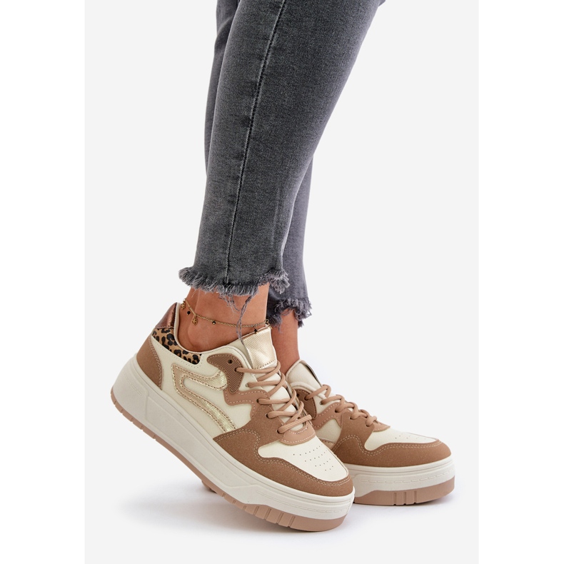 Baskets Léopard Léopard Femme Beige Henizore 1