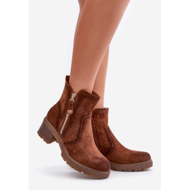 Bottines Femme Marron à Motif Ajouré sur Talons Hauts, Oviria brun 1
