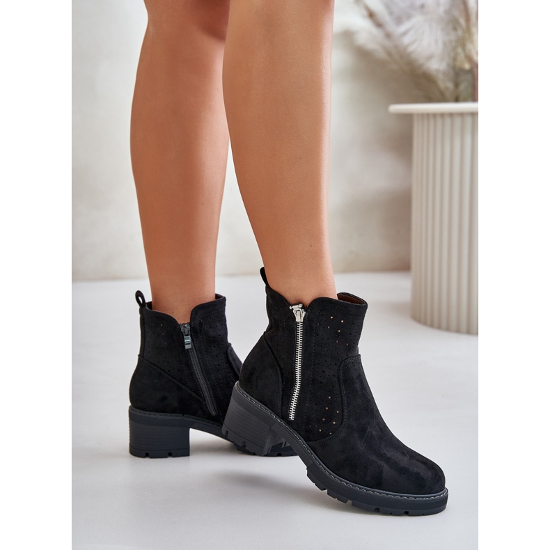 Bottines Femme À Motif Ajouré Sur Talons Hauts, Noir Oviria 2