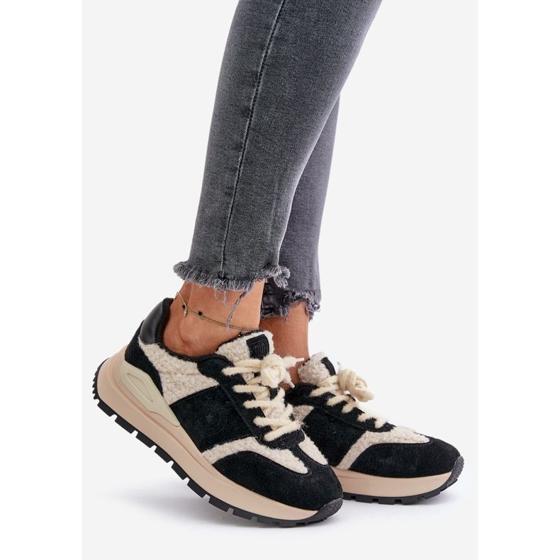 Baskets en cuir isolées pour femmes Big Star OO274A318 HI-POLY System Noir le noir 1