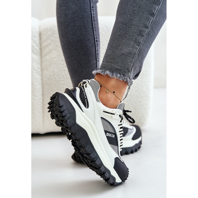 Baskets en cuir pour femmes sur la plateforme Big Star OO274A220 HI-POLY System blanc et noir blanche 2